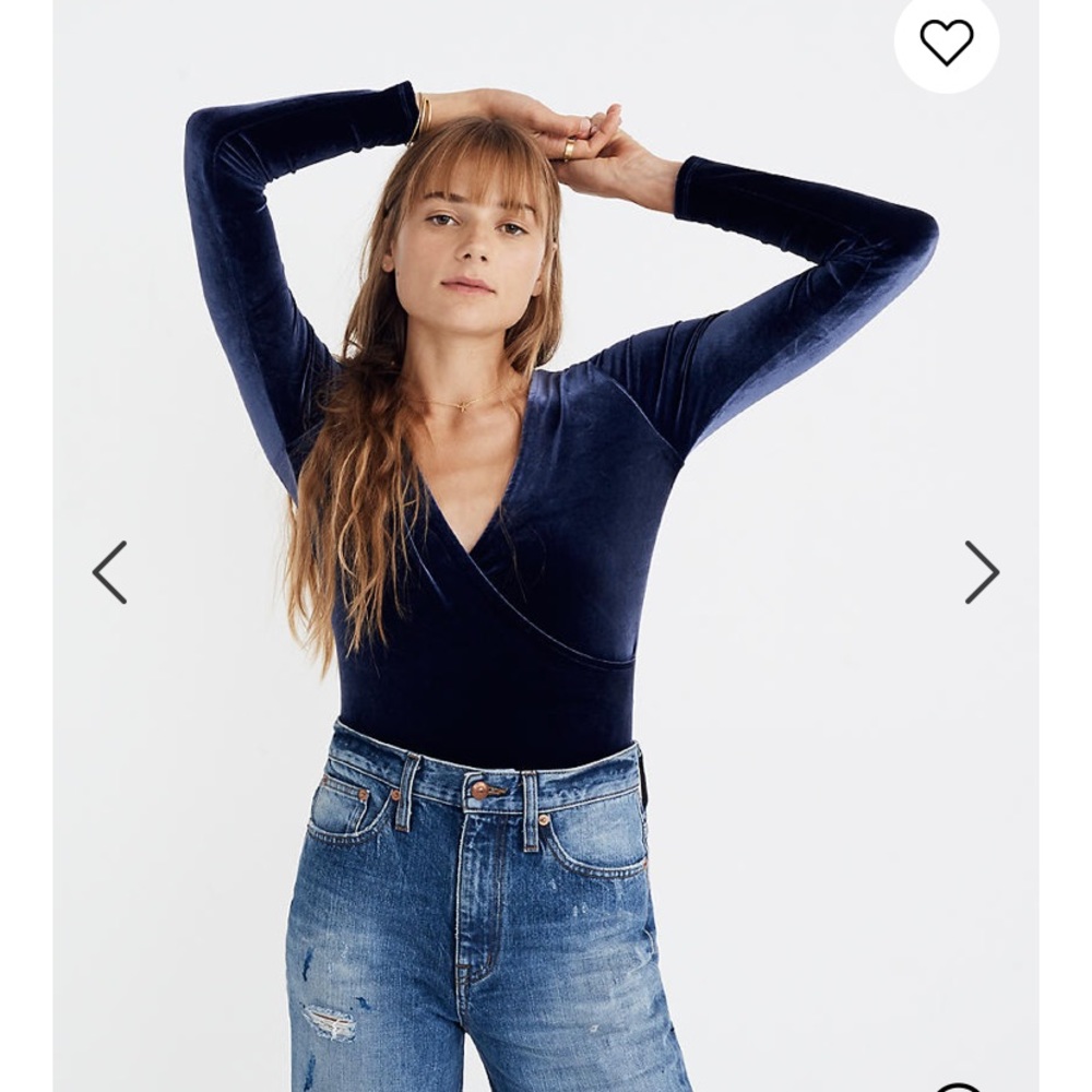 Madewell Blue Velvet Wrap Bodysuit Size Medium